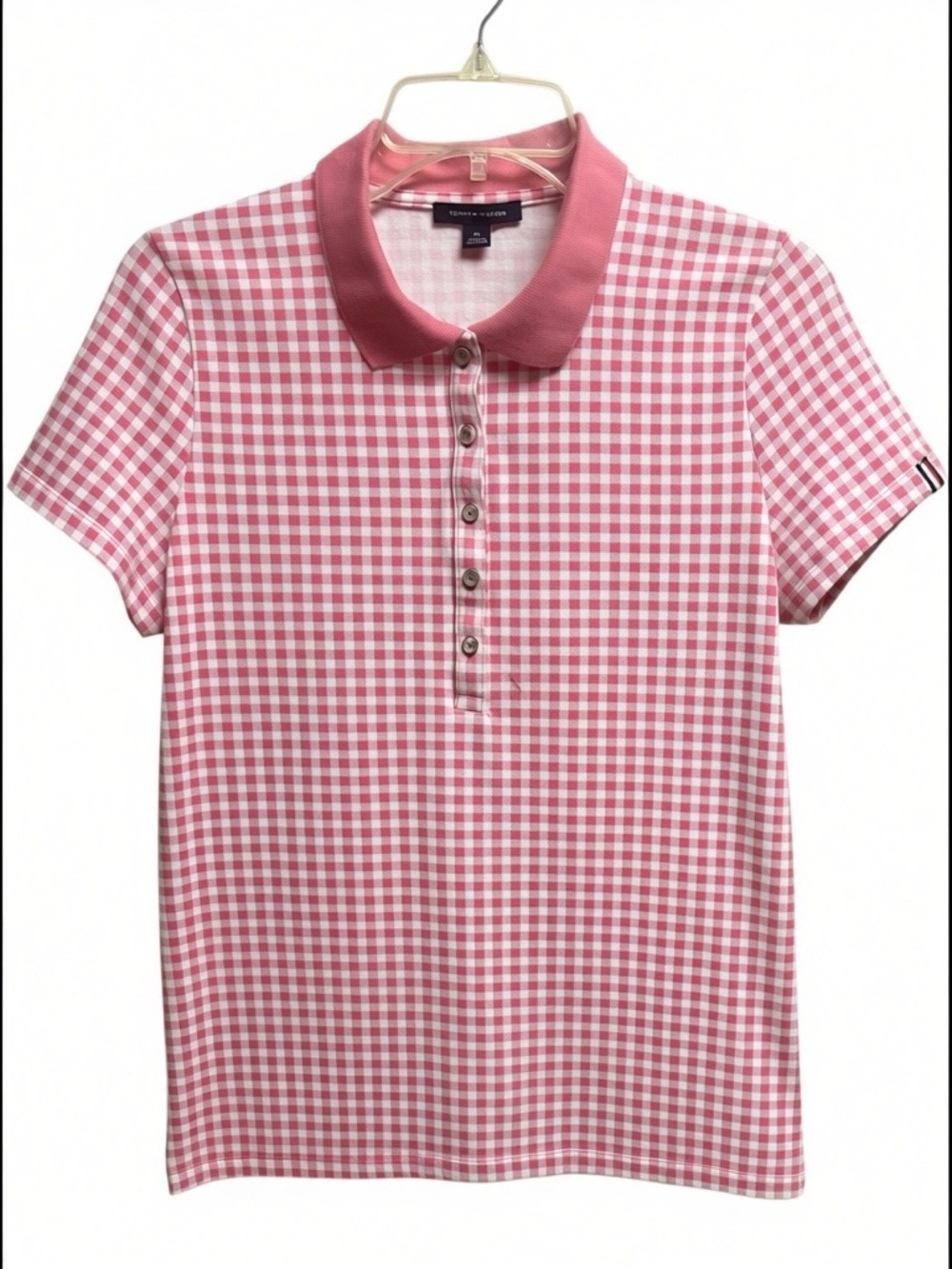 Tommy Hilfiger Short Sleeve Pink Check Polo  Women's MED